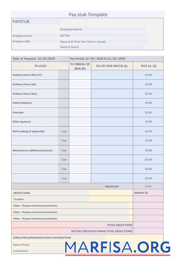 Blank Employer superannuation contribution pay stub example